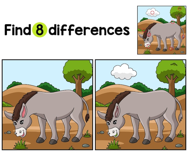 El animal burro encuentra las diferencias