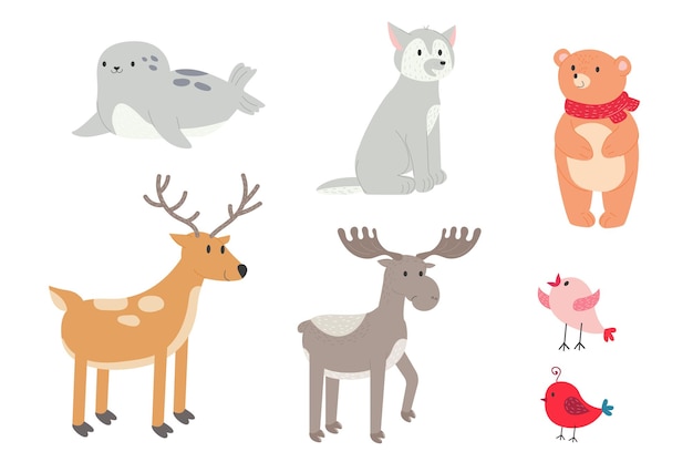 Animal Cute dibujos animados animales oso ciervo alce lobo perro pájaro Bosque caracters Stock vector