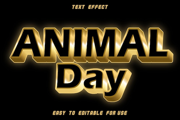 Animal Day Efecto de texto editable en relieve Estilo dorado