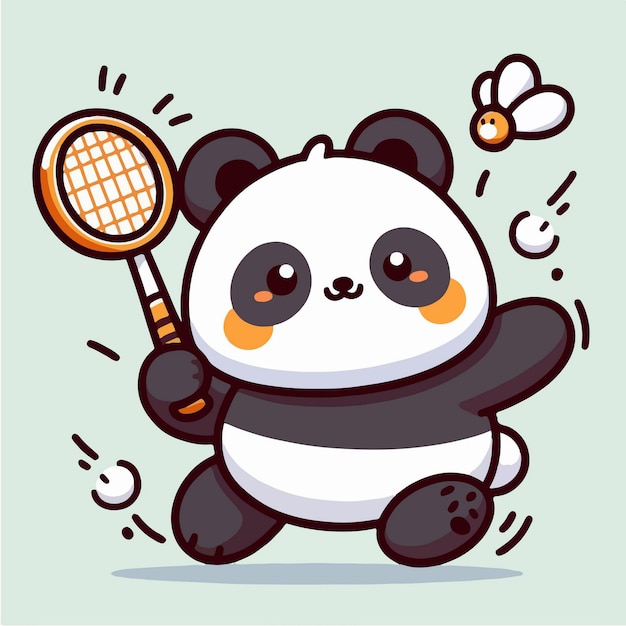 animal deportivo panda gordo y lindo jugando al bádminton