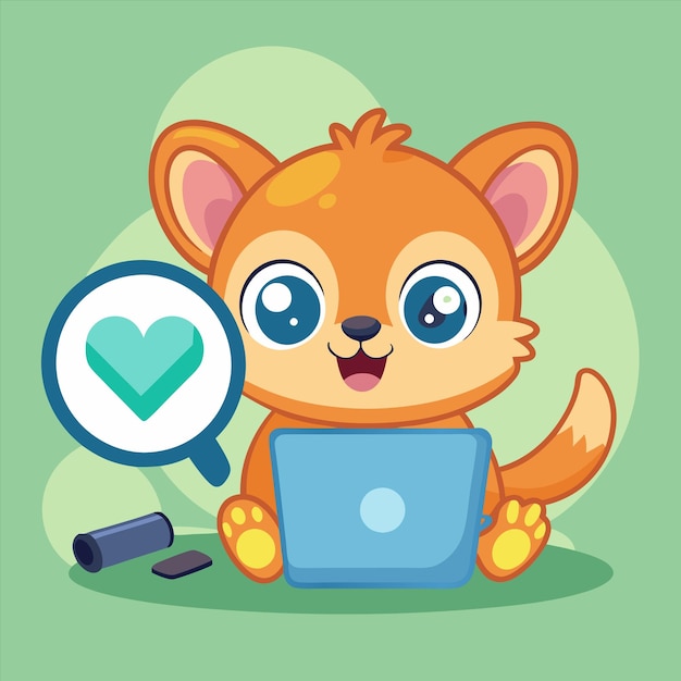 un animal de dibujos animados con un fondo verde con un corazón verde en él