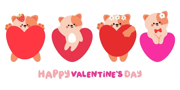 animal de dibujos animados a mano con el elemento de San Valentín adhesivo conjunto icono de San Valentine lindo y garabateo