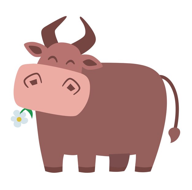 Animal de granja de vaca o toro aislado en ilustración de vector blanco
