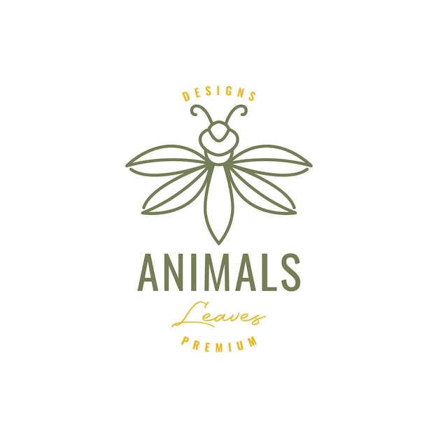 Animal insecto saltamontes hojas alas mosca hipster logo diseño vector