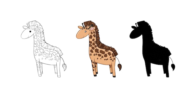 Animal jirafa con manchas ilustración infantil garabato dibujos animados lineales libro para colorear