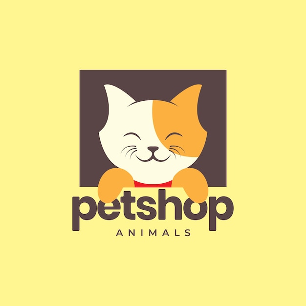 Animal mascotas gatito gato mascota sonrisa tienda de mascotas marco logotipo diseño vector