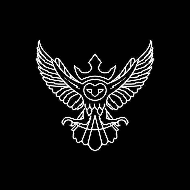 Animal nocturno volador lechuza caza saltar corona noche oscura minimalista moderno logotipo diseño vector