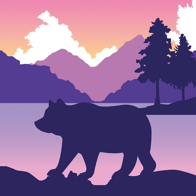 Vector animal oso grande en la ilustración de la escena del paisaje