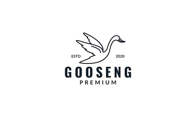 Animal pájaro ganso o cisne línea mosca diseño de logotipo minimalista