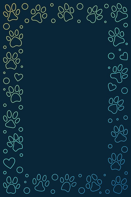 Animal Paw imprime borde o marco de color vertical - concepto de vector banner o ilustración moderna