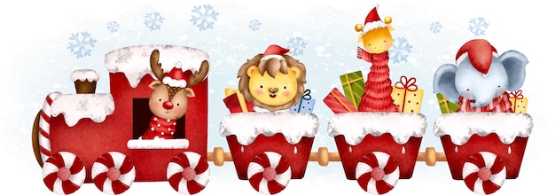 El animal de safari en el tren navideño