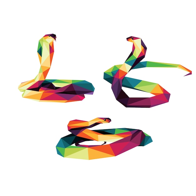 El animal de la serpiente cobra en un vector poligonal colorido El logotipo abstracto colorido de la cobra