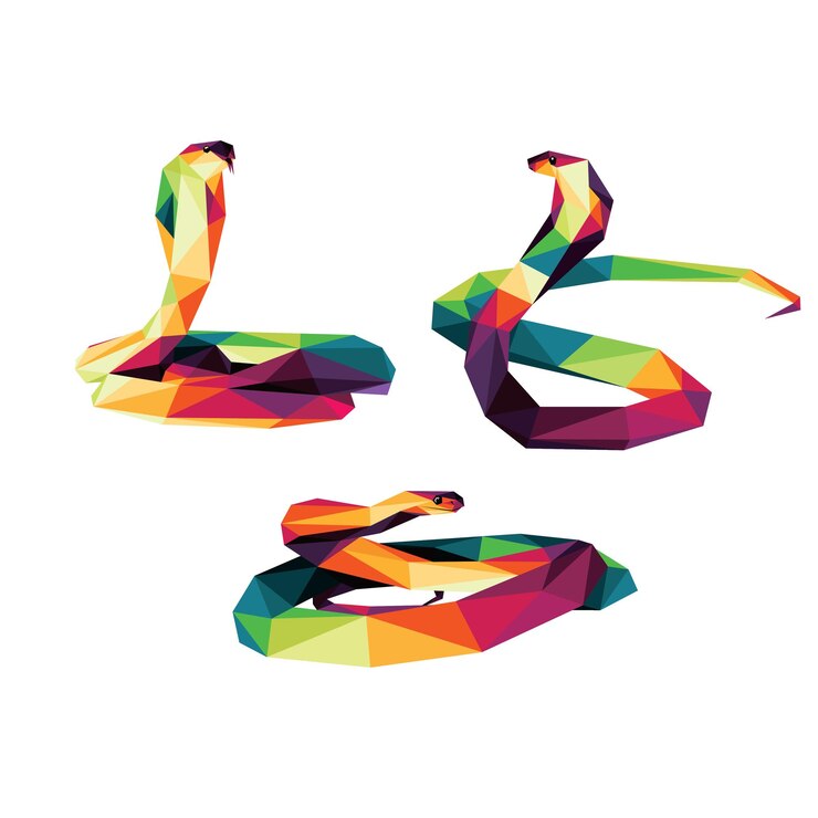 El animal de la serpiente cobra en un vector poligonal colorido El logotipo abstracto colorido de la cobra
