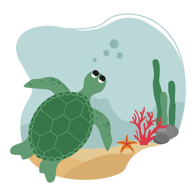 Vector animal tortuga marina nadando en el océano o el mar
