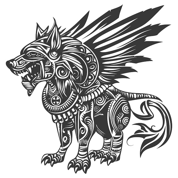 animal tribal usando diseño de estilo azteca con estilo de grabado