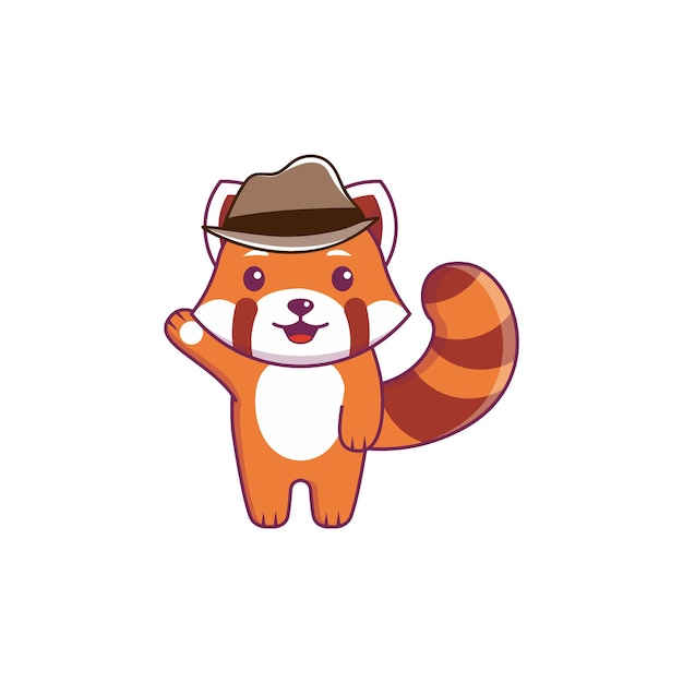 animal vector lindo panda rojo con sombrero de mafia adorable