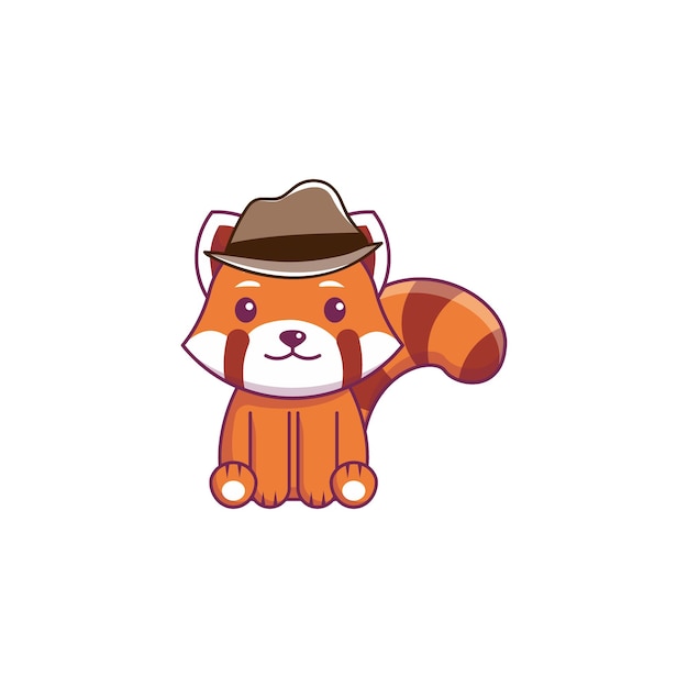 animal vector lindo panda rojo con sombrero de mafia pequeño