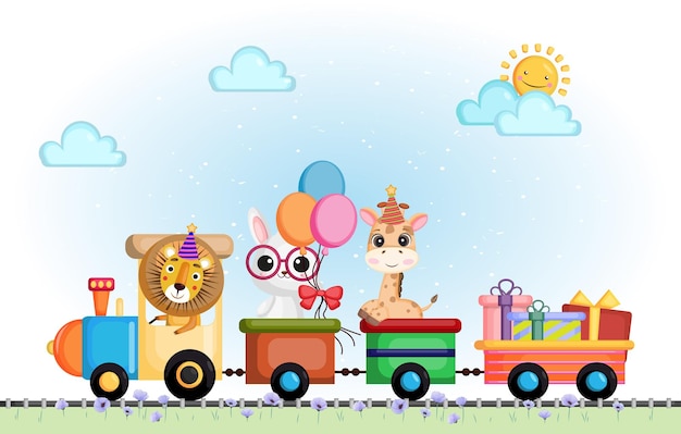 Animal vector en tren de cumpleaños
