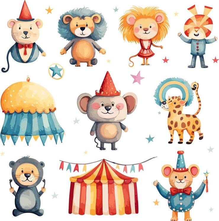 animales de acuarela de circo