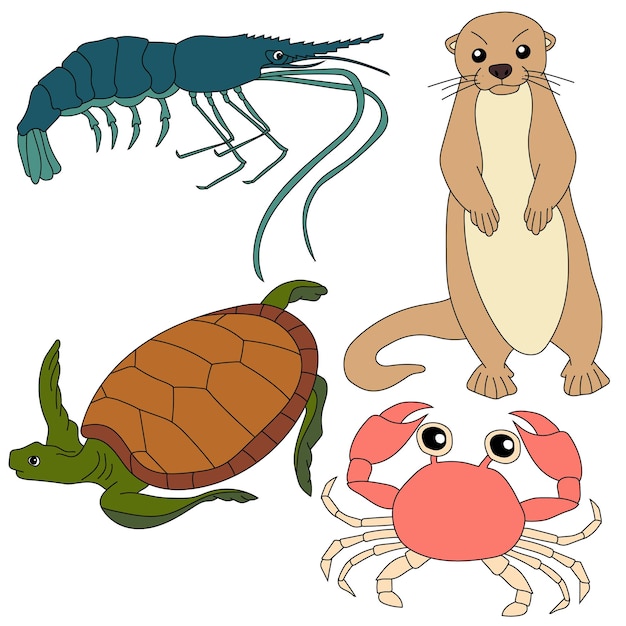 Animales acuáticos Conjunto de clipart de vida marina y criaturas oceánicas