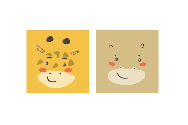 Animales africanos con caras de animales dibujados con dibujos de animales