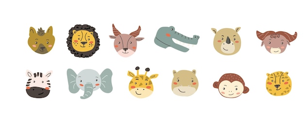 Animales africanos con caras de animales dibujados con dibujos de animales
