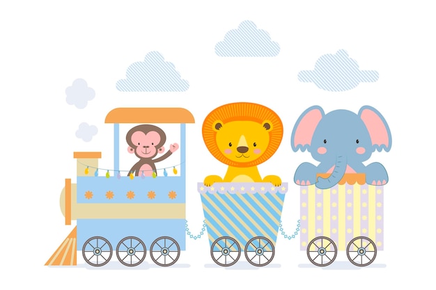 Los animales amorosos en el tren para niños