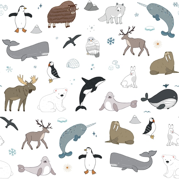 Animales del Ártico vector de patrones sin fisuras