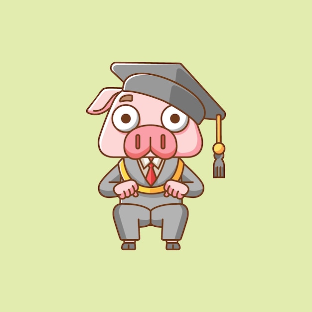Animales de baile de graduación de cerdos lindos kawaii chibi personaje mascota ilustración diseño de estilo de contorno