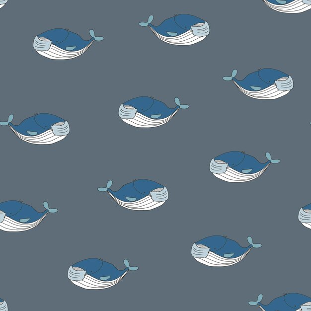 Animales ballena con máscara médica coronavirus epidémico virus dibujado a mano de patrones sin fisuras