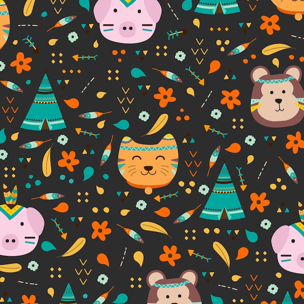 Animales de bebé con fondo de estilo boho