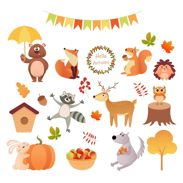 Vector animales del bosque. colección de otoño.