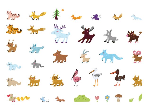 Animales del bosque dibujando un conjunto colorido