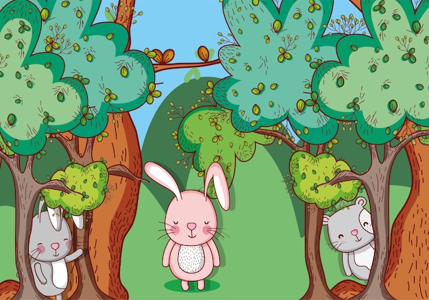 Animales en el bosque doodle dibujos animados
