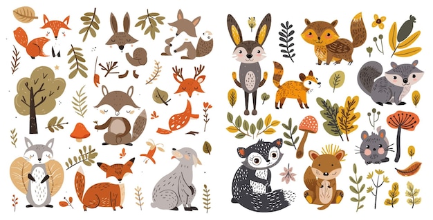 Vector los animales del bosque son lindos.