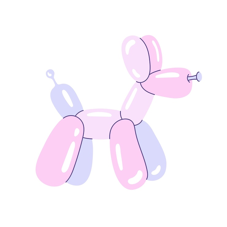 Vector animales de burbuja de dibujos animados de perros con globos lindos en color rosa aislados en un elemento de diseño de fondo blanco