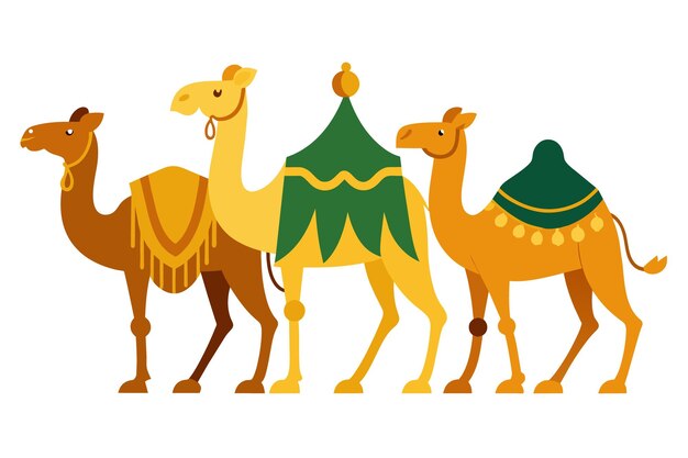 Animales de camello de sacrificio para EidulAzha ilustración vectorial en fondo blanco