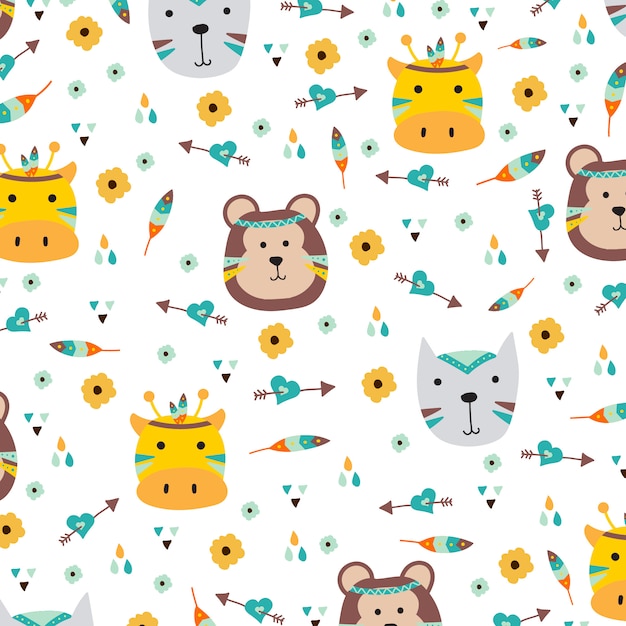 Animales coloridos con fondo de estilo boho