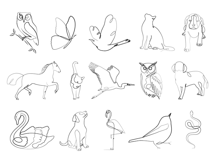 Vector los animales continúan la línea de arte elegante ilustración de dibujo lineal minimalista
