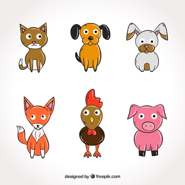 Vector animales dibujados a mano con grandes ojos