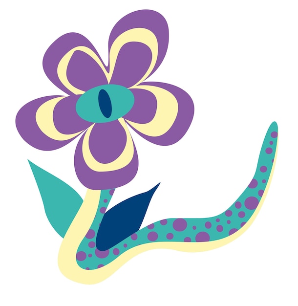 Vector animales de dibujos animados de fantasía o plantas aisladas en blanco serpiente irreal linda con flor en lugar de cabeza ilustración plana vectorial alienígena y cuento de hadas objeto de diseño monstruo color personaje planta