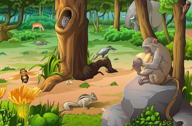 animales en dibujos animados de la jungla