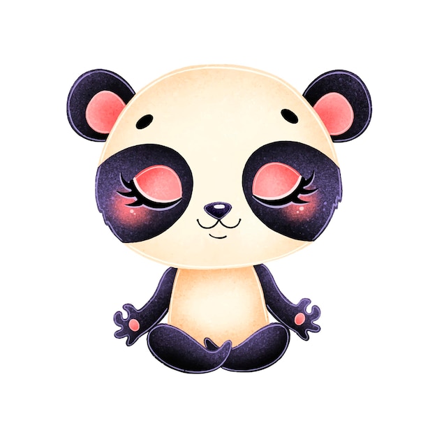 Los animales de dibujos animados lindo meditan. meditación panda.