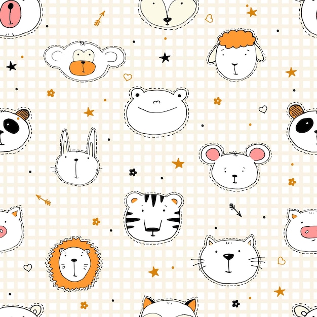 Animales de dibujos animados lindos sin costuras Impresión de guardería