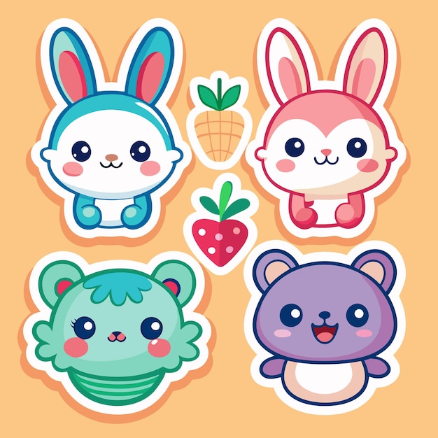 Animales de dibujos animados con pegatinas de frutas para niños