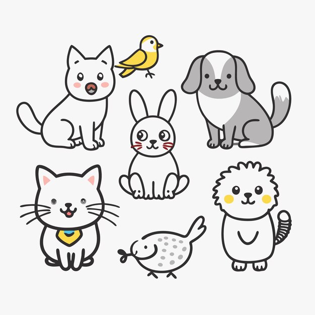 Animales de dibujos animados sentados juntos