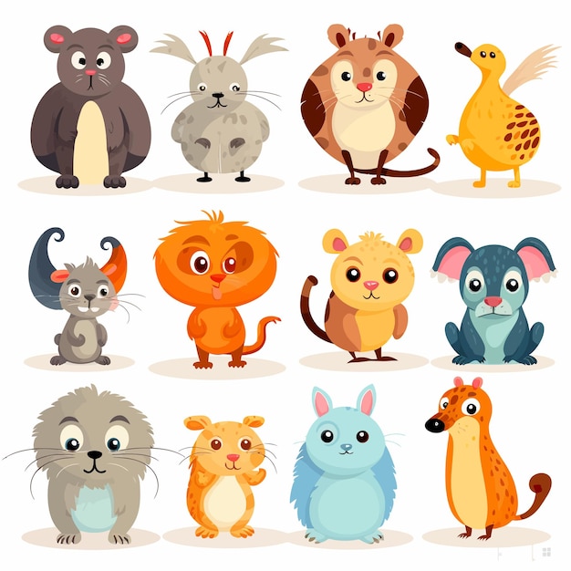 Vector animales de dibujos animados sobre fondo blanco