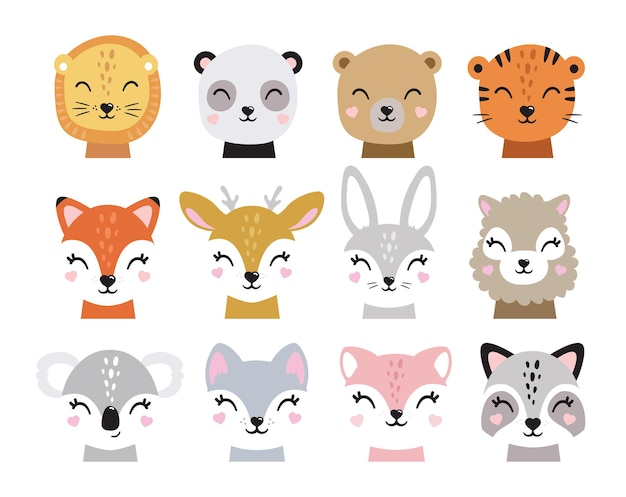 Vector animales de dibujos animados para tarjetas de bebé invitaciones para la ducha de bebé cartel de impresión ilustración vectorial