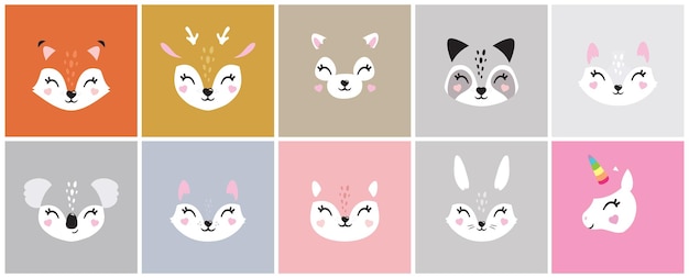 Vector animales de dibujos animados para tarjetas de bebé invitaciones para la ducha de bebé cartel de impresión ilustración vectorial