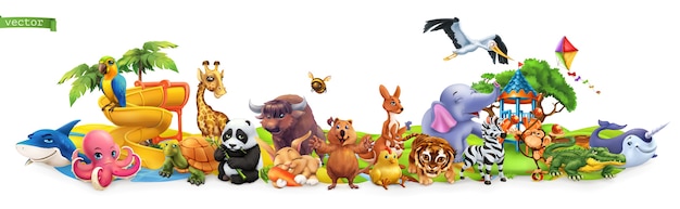 Vector animales divertidos. conjunto de dibujos animados